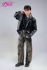  OUTFIT PHỐI SẴN (HAD0129 Áo Khoác Da Cá Sấu Túi Hộp Nam - Đen phối HQB0901 Quần Jean Ống Cong Họa Tiết Rằn Ri) 