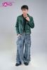  OUTFIT PHỐI SẴN (HAD0904 Áo Khoác Da Xanh Cổ Vịt phối HQB0821 Quần Jean Ống Rộng Dáng Suông Nhiều Túi Khóa Kéo -  Xanh Nhạt) 