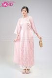  TAC1521 Áo Dài Nữ Vân Gấm Cổ Tròn Đính Đá - Hồng 