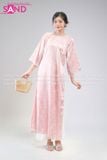  TAC1521 Áo Dài Nữ Vân Gấm Cổ Tròn Đính Đá - Hồng 
