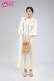  TAC1117 Áo Dài Nữ Cổ Tròn Đính Đá - Kem 