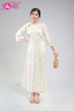  TAC1115 Áo Dài Nữ Vân Gấm Cổ Tròn Đính Đá - Kem 