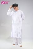  TAP0001 Áo Dài Gấm Thọ Đồng Tiền Nam - Trắng 