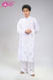  TAP0001 Áo Dài Gấm Thọ Đồng Tiền Nam - Trắng 