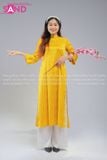  TAC0326 Áo Dài Gấm Hoa Hồng Dáng Suông Có Cổ - Màu Vàng Đậm 