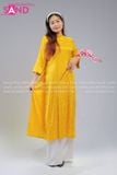  TAC0326 Áo Dài Gấm Hoa Hồng Dáng Suông Có Cổ - Màu Vàng Đậm 