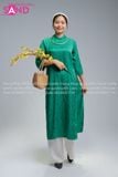  TAC0930 Áo Dài Gấm Hoa Hồng Dáng Suông Có Cổ - Màu Xanh Lá 