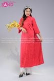  TAC0428 Áo Dài Gấm Hoa Hồng Dáng Suông Có Cổ - Màu Đỏ 