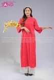  TAC0428 Áo Dài Gấm Hoa Hồng Dáng Suông Có Cổ - Màu Đỏ 