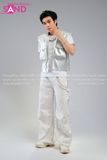  Outfit Phối Sẵn (HAG0202 Áo Gile Bạc Túi Hộp Nam phối HQN0002 Quần Dài Nắp Ngang Trắng Túi Hộp Phối Dây) 