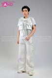  Outfit Phối Sẵn (HAG0202 Áo Gile Bạc Túi Hộp Nam phối HQN0002 Quần Dài Nắp Ngang Trắng Túi Hộp Phối Dây) 