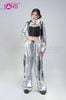  OUTFIT PHỐI SẴN (HAD0202 Áo Khoác Cut Out Đinh Tán Bạc phối HQD0205 Quần Bạc Túi Hộp Lưng Thun Phối Dây Đen Lỗ) 