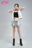  Outfit Phối Sẵn (HAG0201 Áo Gile Bạc Croptop Nữ phối HVQ0202 Váy Xếp Li Bạc 2 Tầng Khoen - PNA0206 Nịt Thắt Lưng Y2K Ánh Kim Bạc Phối Lông) 