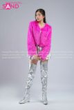  Outfit Phối Sẵn - (HAF0702 Áo Lông Crop Ngắn Tím Hồng phối HAM0201 Áo Croptop Kim Sa Bạc Cổ Chữ U Hở Lưng - HVQ0202 Váy Xếp Li Bạc 2 Tầng Khoen) 