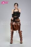  Outfit Phối Sẵn (Set Áo Croptop Đen Kèm Bao Tay phối PDB1001 Đai Thắt Lưng Tầng Nâu Tua Rua) 