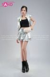  Outfit Phối Sẵn (HAG0201 Áo Gile Bạc Croptop Nữ phối HVQ0202 Váy Xếp Li Bạc 2 Tầng Khoen - PNA0206 Nịt Thắt Lưng Y2K Ánh Kim Bạc Phối Lông) 