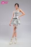  Outfit Phối Sẵn - ( HVX0201 Váy Xếp Li Bạc 2 Tầng Khoen phối HAM0202 Áo Croptop Kim Sa Ánh Kim Bạc Không Tay Tua Tua) 