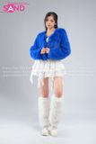  Outfit Phối Sẵn - (HAF0802 Áo Lông Crop Ngắn Xanh Dương phối HAQ0001 Áo 2 Dây Cúp Ngực Tua Rua Trắng - HVQ0003 Quần Váy Ngắn Xóe 2 Tầng Freesize Trắng) 
