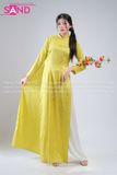  TAC0936 Áo Dài Nữ Gấm Hoa Hồng - Xanh Bơ 