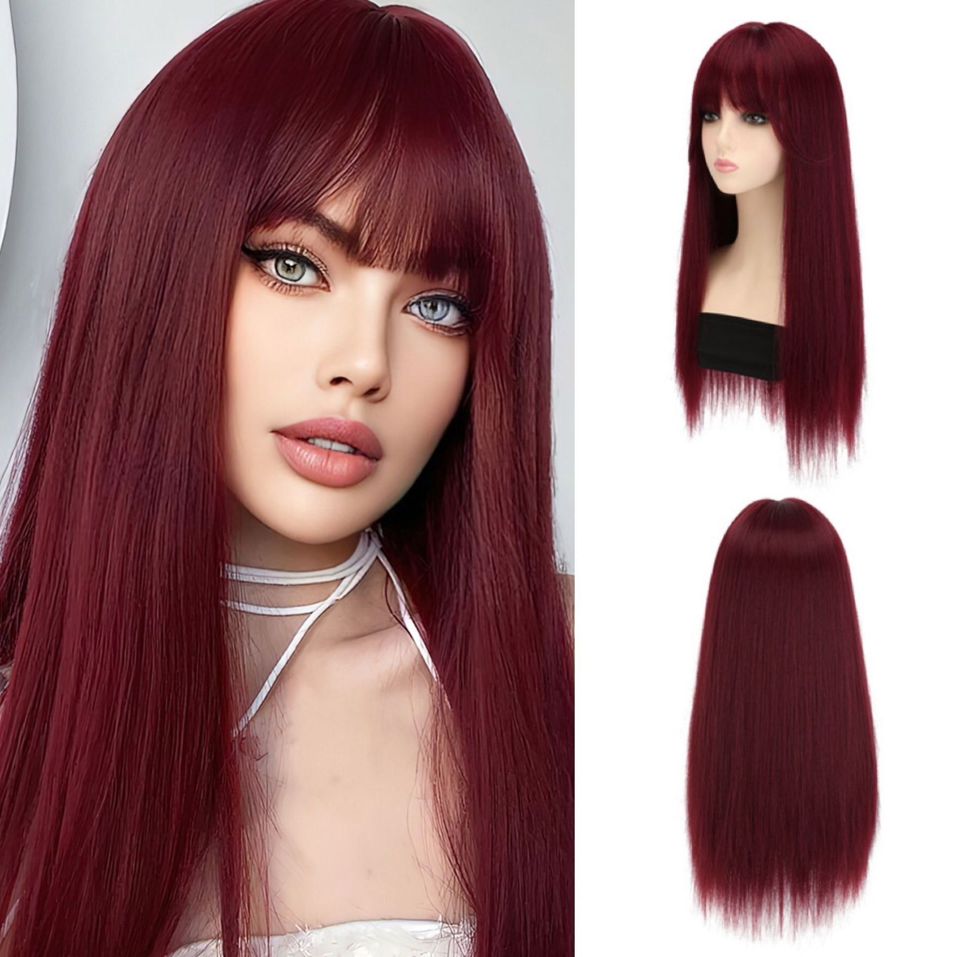  DPT0411 Tóc Giả Mái Thưa Đỏ Rượi Vang 
