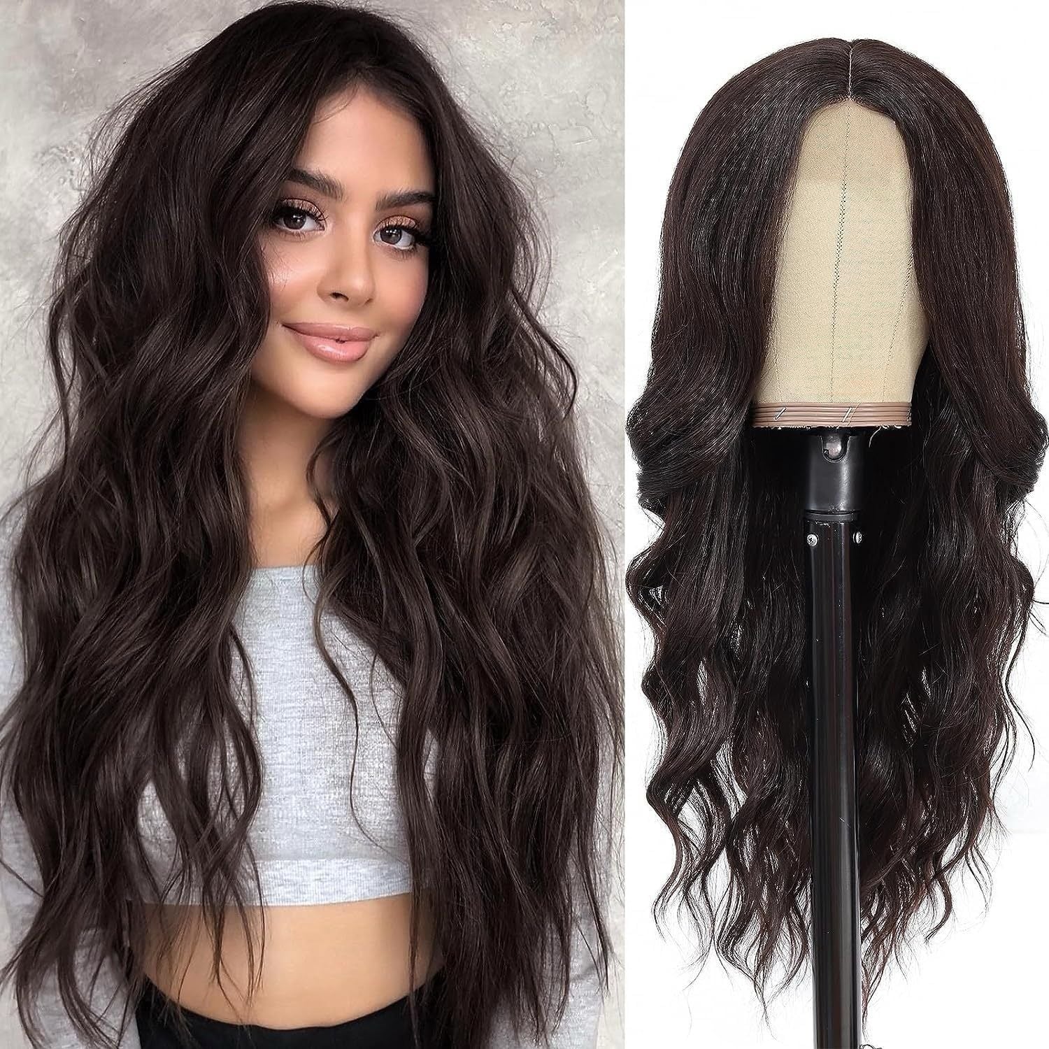  DPT0107 Tóc Giả Lace Front Màu Nâu Đen Tự Nhiên (Dark Brown) – Xoăn Lọn Lớn, 