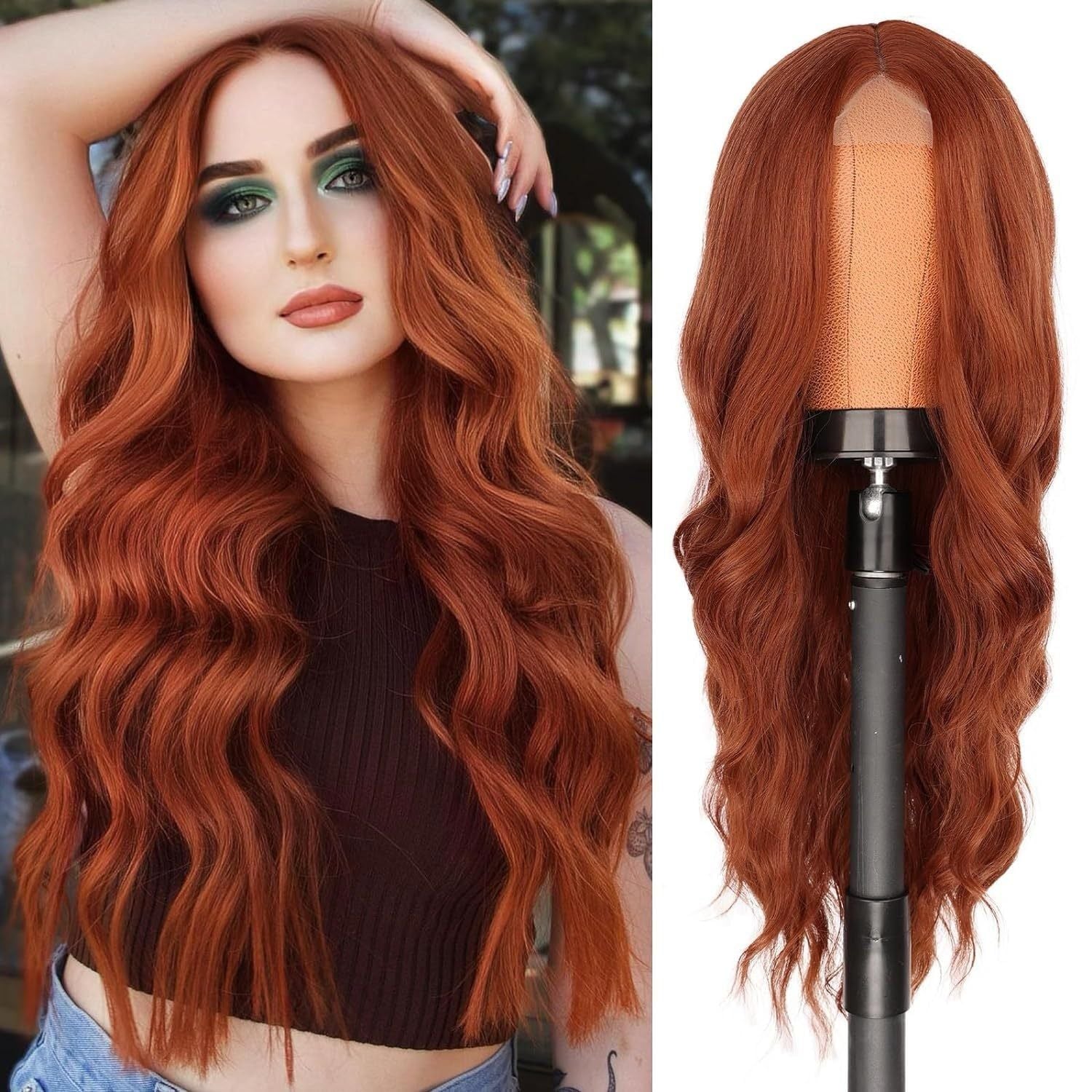  DPT0605 Tóc Giả Lace Front Màu Cam Cháy (Burnt Orange) – Xoăn Sóng Dài 