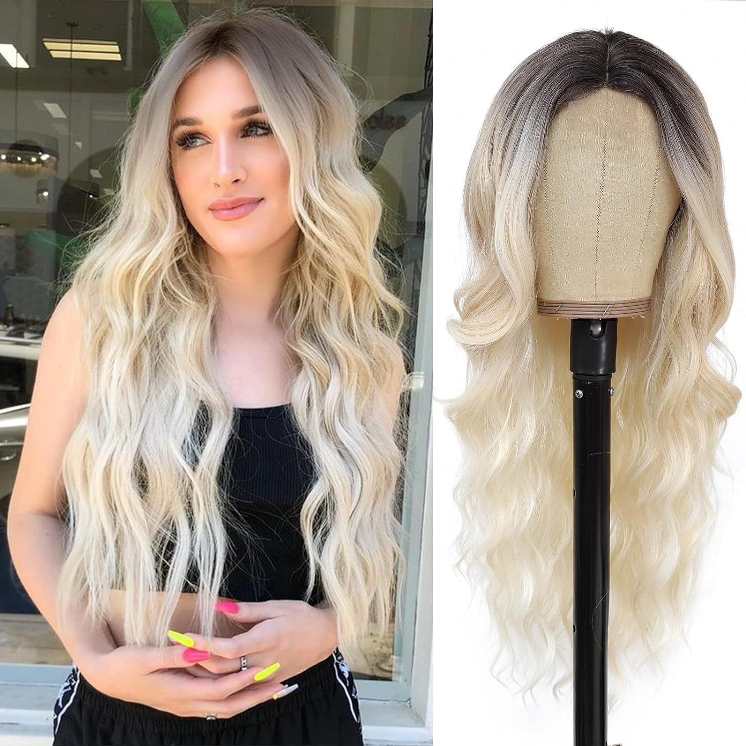  DPT1104 Tóc Giả Lace Front Màu Platinum Blonde Ombre - Bạch kim 