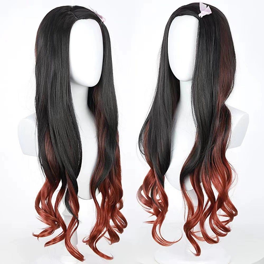  DPT0109 Tóc Giả Cosplay Nezuko (Thanh Gươm Diệt Quỷ) - Tóc Xoăn Dài 