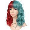  DPT1204 Tóc Giả Ngắn Xoăn Gợn Sóng Hai Màu Đỏ Xanh 