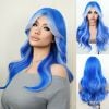  DPT0812 Tóc Giả Nữ Ombre Màu Xanh Thiên Thanh - Kiểu Tóc Dài Xoăn Có Mái Bay 