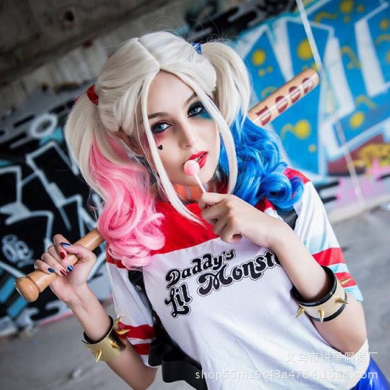  DPT0022 Tóc Giả Hoá Trang Tóc giả Harley Quinn (Suicide Squad) - Trắng 