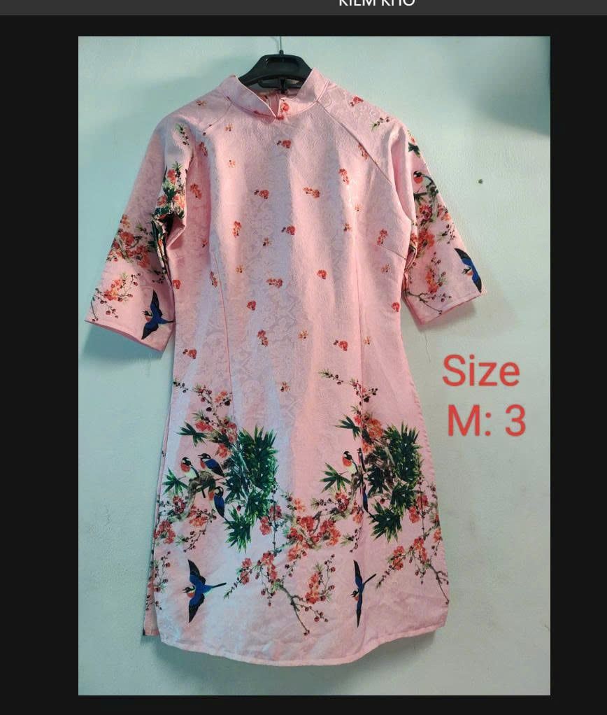  TAC0527 Áo Dài Cách Tân Hồng Họa Tiết - Hoa Cảnh 