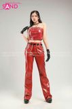  Outfit Phối Sẵn - (HQA0401 Quần Dài Da Bóng Đỏ Cá Sấu Ống Suông phối HAD0401 Áo Ống Da Croptop Phối Khoen Đỏ) 