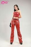  Outfit Phối Sẵn - (HQA0401 Quần Dài Da Bóng Đỏ Cá Sấu Ống Suông phối HAD0401 Áo Ống Da Croptop Phối Khoen Đỏ) 