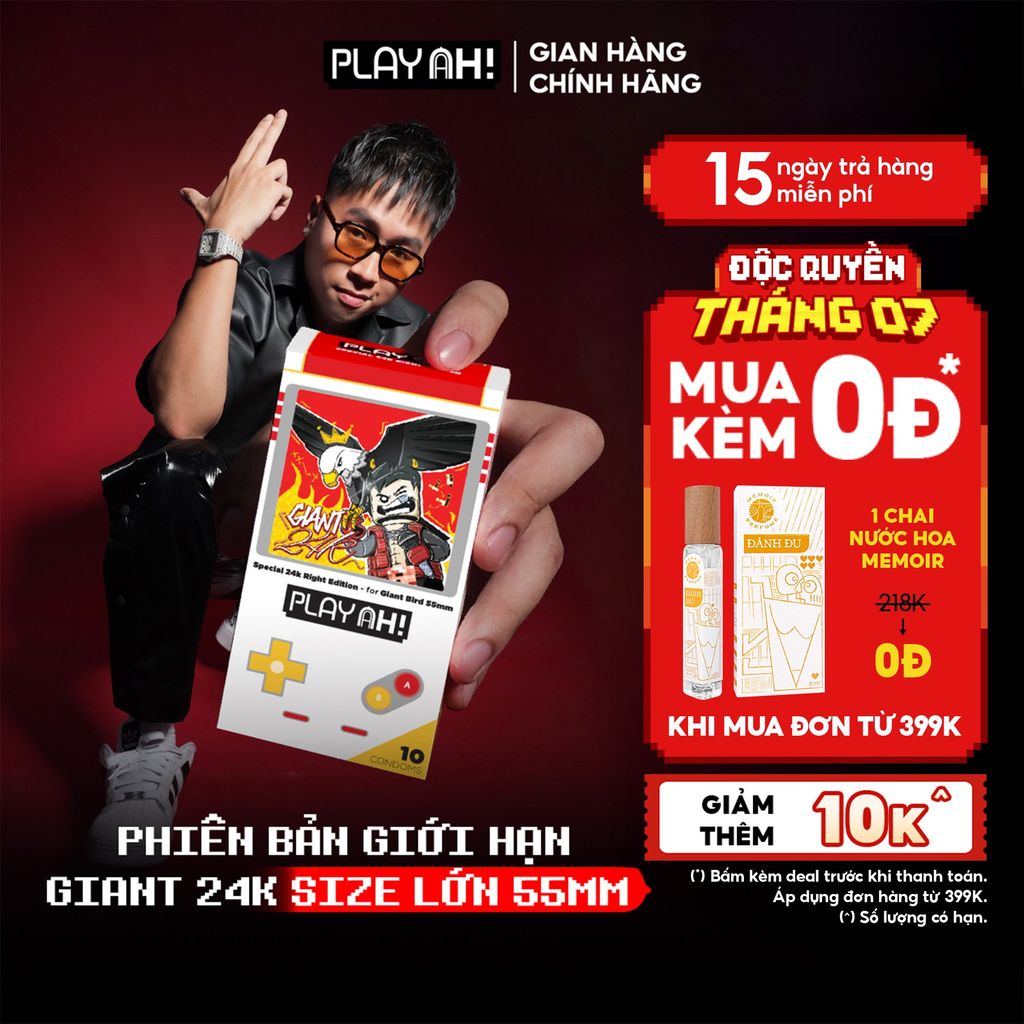Bao cao su size to PlayAh! Siêu Mỏng 55mm Giant Invisible - Hộp 10 Cái
