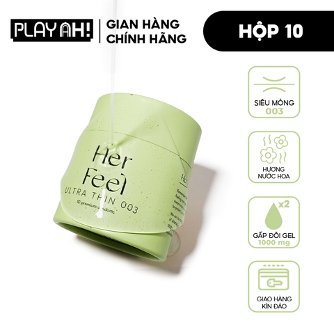 Bao cao su PlayAh Her Feel Ultra Thin 0.03 Hộp 10 Size 52mm Siêu Mỏng Nhiều Gel Cao Cấp