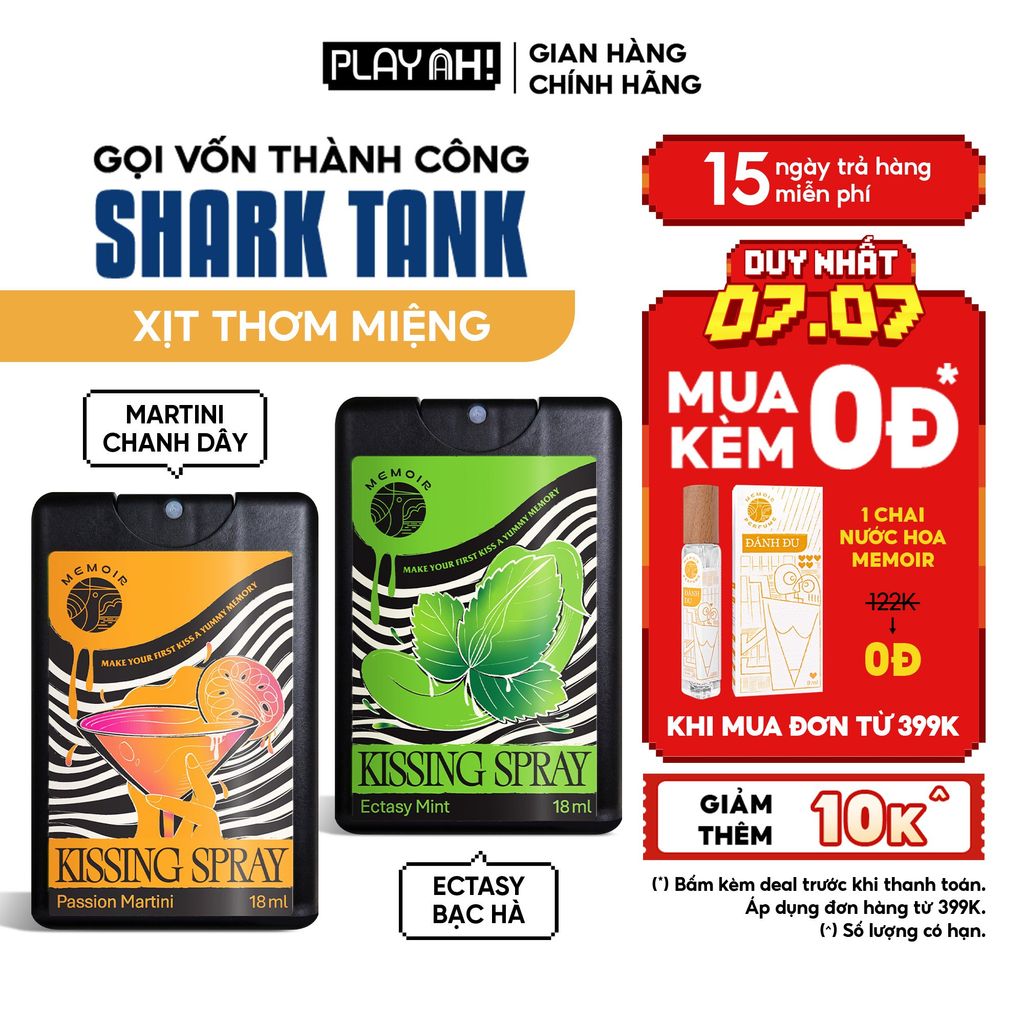 Xịt Thơm Miệng PlayAh! Kissing Spray - Hương Ectasy Mint Sảng Khoái / Passion Martini Quyến Rũ 18ml