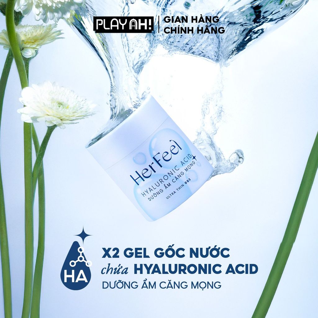 Bao cao su dưỡng ẩm Her Feel HA Hộp 3/10 Gấp đôi gel dưỡng ẩm cao cấp