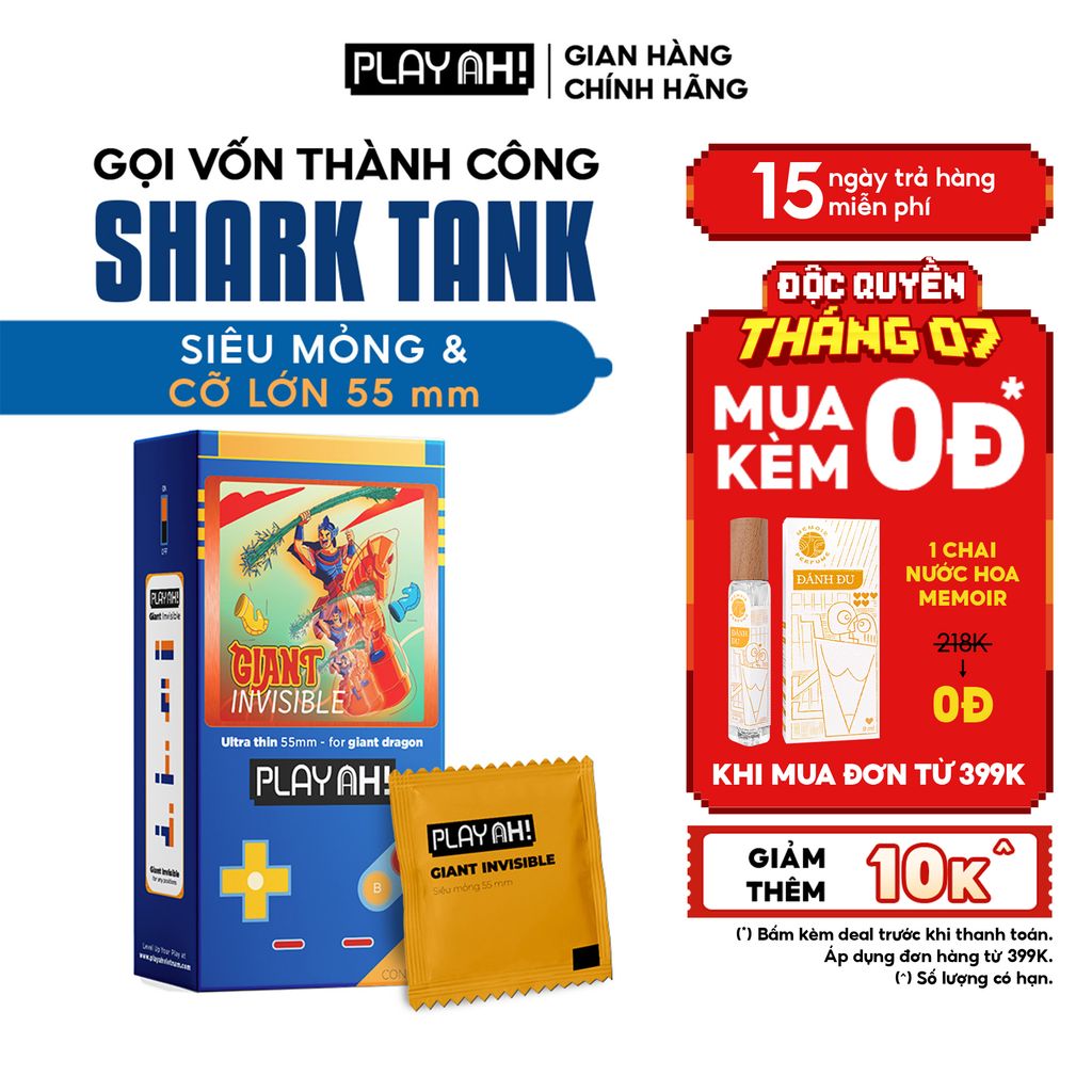 Bao cao su size to PlayAh! Siêu Mỏng 55mm Giant Invisible - Hộp 10 Cái