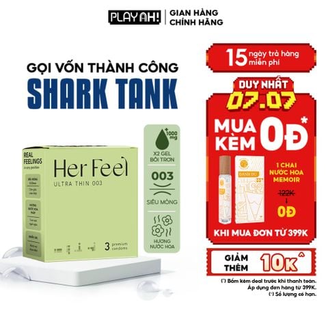 Bao cao su PlayAh Her Feel Ultra Thin 0.03 Hộp 3 Size 52mm Siêu Mỏng Nhiều Gel Cao Cấp