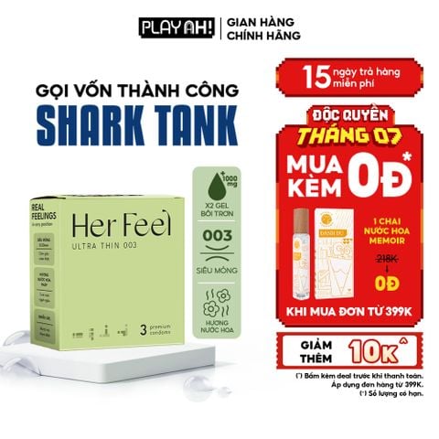 Bao cao su PlayAh Her Feel Ultra Thin 0.03 Hộp 3 Size 52mm Siêu Mỏng Nhiều Gel Cao Cấp