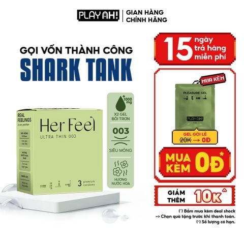 Bao cao su PlayAh Her Feel Ultra Thin 0.03 Hộp 3 Size 52mm Siêu Mỏng Nhiều Gel Cao Cấp