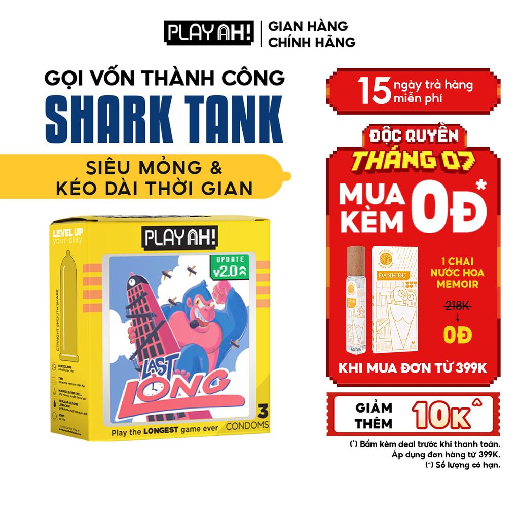 Bao Cao Su PlayAh Last Long Siêu Mỏng Kéo Dài Quan Hệ Thời Gian Hộp 3 size 52mm