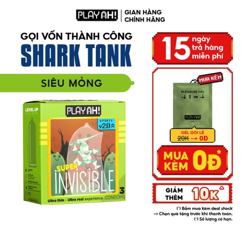 Bao cao su PlayAh Siêu Mỏng Super Invisible - Hộp 3 Cái
