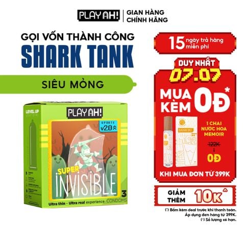 Bao cao su PlayAh Siêu Mỏng Super Invisible - Hộp 3 Cái