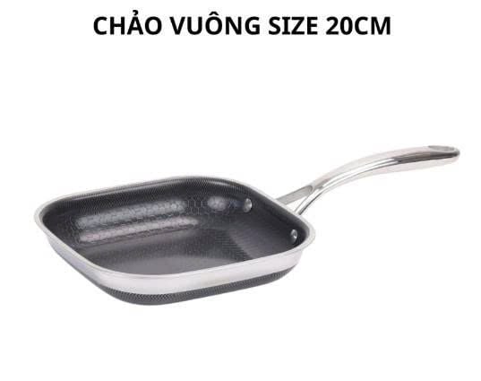 CHẢO VUÔNG INOX CHỐNG DÍNH - SIZE 20CM