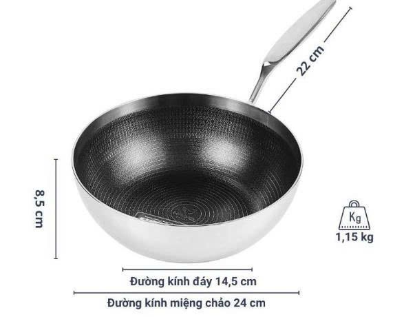 CHẢO INOX SÂU LÒNG CHỐNG DÍNH, HOA VĂN NỔI - SIZE 24CM