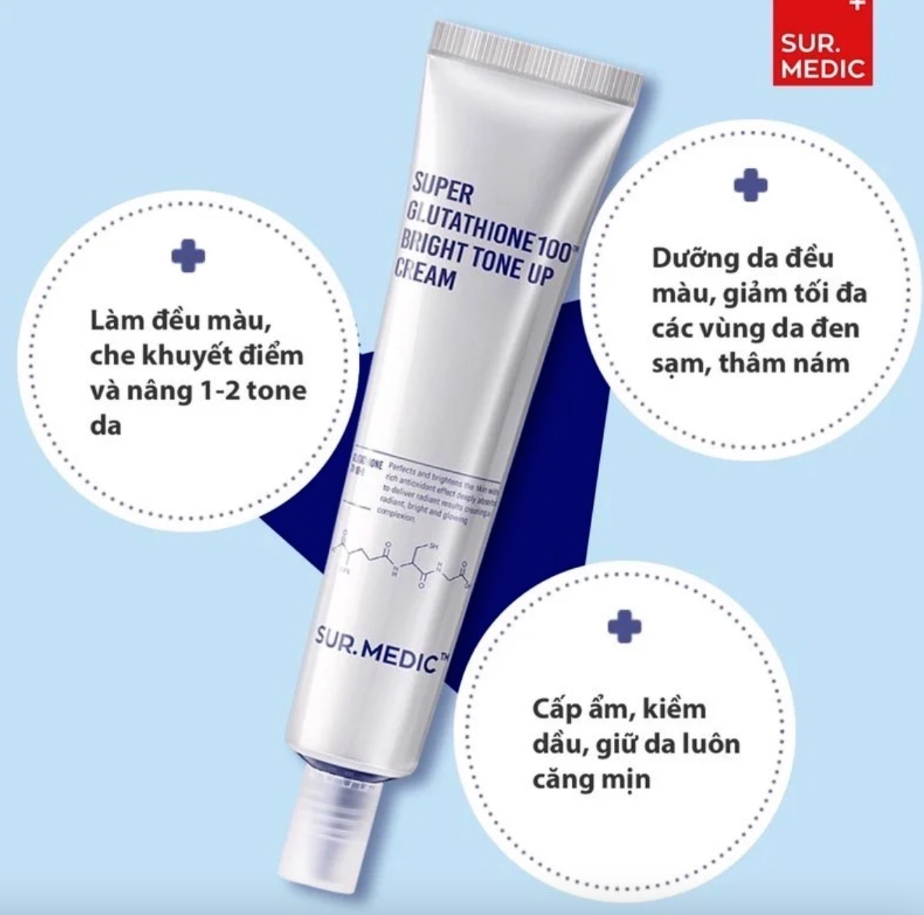 sur.medic super glutathione 100 bright tone up cream Kem Nâng Tông Trắng Da Sur.Medic+ – 5-AMINO-1MQ | 50mg – Weight:100.00 Gram human skin irritation test MERCH:Fuel Recovery & Support Resilience