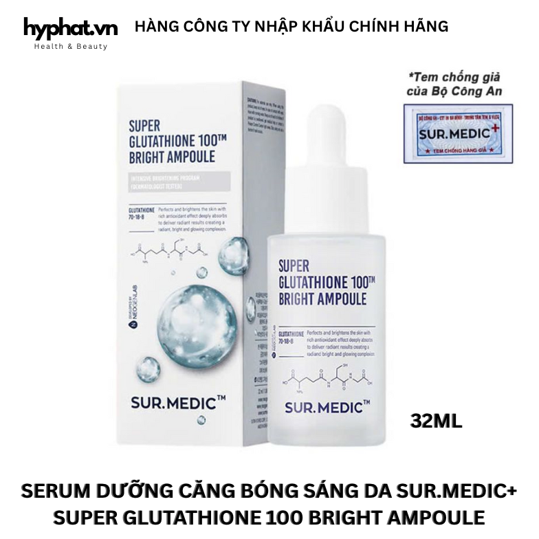 sur.medic super glutathione 100 bright ampoule Tinh Chất Dưỡng Trắng Serum 32m – Each pack comes with Glutathione Reduced (30caps) Nature's face cream for all skin types Size:1000 mcg/ml - 30 ml (Pack of 5)
