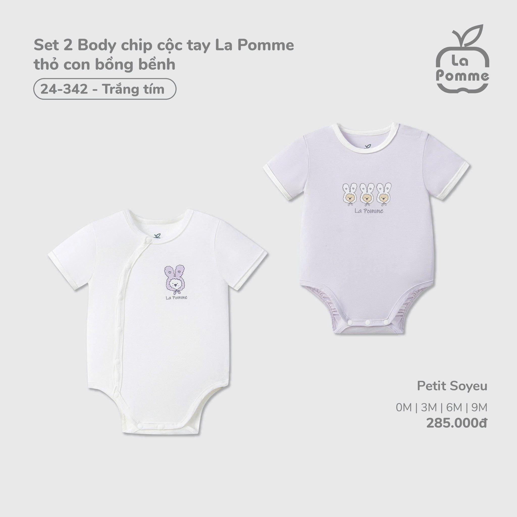  LA POMME - Set 2 Body chip cộc tay thỏ con bồng bềnh 